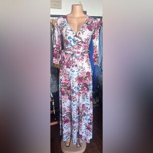Pinkblush Pink and White Long sleeve Wrap Sundress